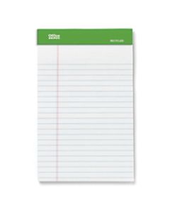 Office Depot Brand 100% Recycled Perforated Legal Pads, 5in x 8in, 50 Sheets, White, Pack Of 6 Pads