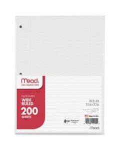 Mead Notebook Filler Paper, Wide-Ruled, 8in x 10 1/2in, 3-Hole Punched, White, Pack Of 200 Sheets