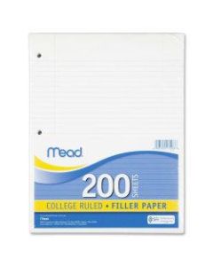 Mead Notebook Filler Paper - Letter - 200 Sheets - Spiral - 0.31in Ruled - Ruled Red Margin - 16 lb Basis Weight - 8 1/2in x 11in - White Paper - 200 / Pack