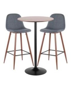 LumiSource Pebble Mid-Century Modern Table With 2 Chairs, Black/Walnut/Blue