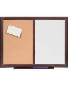Lorell Non-Magnetic Melamine Dry-Erase Whiteboard Cork Combo Board, 48in x 36in, Mahogany Wood Frame