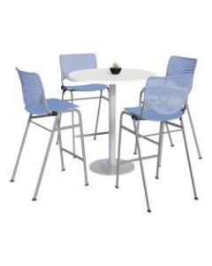 KFI Studios KOOL Round Pedestal Table With 4 Stacking Chairs, 41inH x 36inD, Designer White/Peri Blue