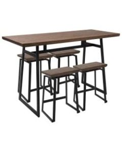 Lumisource Geo Industrial Black/Brown Counter Table With 4 Black/Brown Chairs