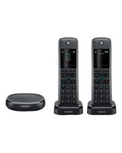 Motorola AXH02 2-Handset Expandable Wireless Home Telephone System With HD Voice And Alexa, Black