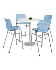 KFI Studios KOOL Round Pedestal Table With 4 Stacking Chairs, 41inH x 36inD, Designer White/Sky Blue