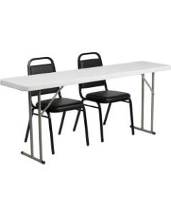 Flash Furniture Plastic Folding Training Table with 2 Trapezoidal-Back Stack Chairs, 29inH x 72inW x 18inD, Black/White