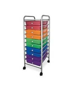 Office Depot Brand 10-Drawer Organizer With Casters, 37 1/2inH x 15 1/2inW x 13inD, Multicolor