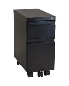 Lorell Slim 19-7/8inD Vertical 1-Drawer Mobile Pedestal Cabinet, Metal, Black