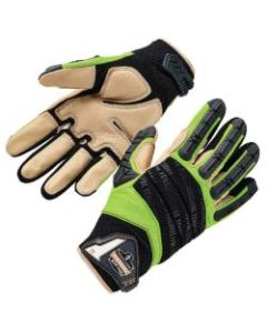 Ergodyne ProFlex 924LTR Leather-Reinforced Hybrid Dorsal Impact-Reducing Gloves, Large, Lime