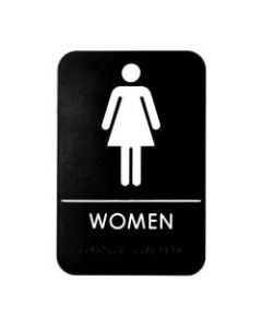 Alpine Womens Braille Restroom Sign, 9in x 6in Black/White