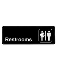 Alpine Unisex "Restrooms" Sign, 3in x 9in, Black/White