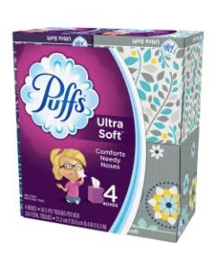 Puffs Ultra Soft Tissue 4-Pack - 2 Ply - White - Comfortable, Extra Soft - For Home, Office - 56 Per Box - 24 / Carton