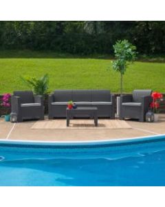 Flash Furniture Faux Rattan Outdoor Sofa With All-Weather Cushions, Dark Gray