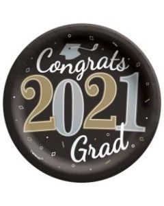 Amscan Well Done 2021 Grad Round Paper Plates, 6-3/4in, Black, Pack Of 60 Plates