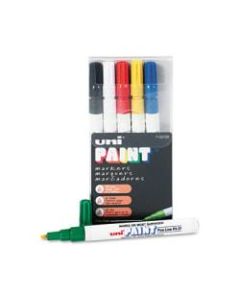 Uni-Ball Oil-Base Fine Line uni Paint Markers - Fine Marker Point - Blue, White, Red, Yellow, Green, Black Oil Based Ink - 6 / Set