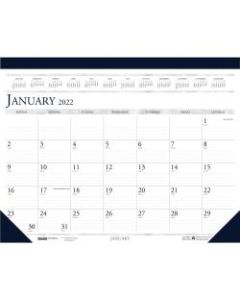 House of Doolittle Deep Blue Print 18.5in Desk Pad Calendar - Julian Dates - Monthly - 1 Year - January 2022 till December 2022 - 1 Month Single Page Layout - 18 1/2in x 13in White Sheet - 1.75in x 2.37in Block - Headband - Desk Pad - Blue, Gray