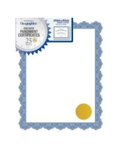 Geographics Parchment Certificates, 8-1/2in x 11in, Optima Blue, Pack Of 25