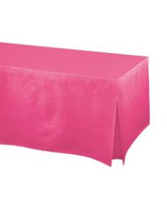 Amscan Flannel-Backed Vinyl Fitted Table Cover, 27inH x 31inW x 72inD, Bright Pink