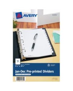 Avery Preprinted Tab Dividers, Mini, 5 1/2in x 8 1/2in, Jan-Dec Tabs, White