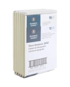 Business Source Wirebound Steno Notebook - 70 Sheets - Wire Bound - 15 lb Basis Weight - 6in x 9in - Green Paper - 12 / Pack