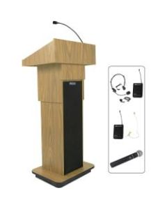 AmpliVox SW505A - Wireless Executive Adjustable Column Lectern - 45in Height x 25in Width x 19in Depth - High Pressure Laminate (HPL), Oak - Wood