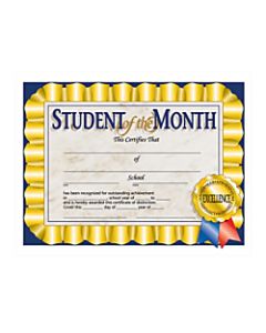 Hayes Publishing Certificates, Student Of The Month, 8 1/2in x 11in, Multicolor, Pre-K To Grade 12, Pack Of 30