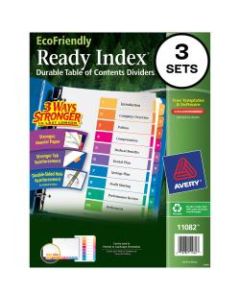 Avery EcoFriendly Ready Index 100% Recycled Table Of Contents Dividers, 8 1/2in x 11in, 10-Tab, Multicolor Dividers/Multicolor Tabs, Pack Of 3 Sets