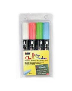 Marvy Uchida Bistro Chalk Markers, Broad Tip, Black Barrels, Assorted Ink Colors, Pack Of 4 Markers