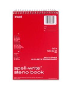 MeadWestvaco Spell-Write Steno Book - 80 Sheets - 6in x 9in - White Paper - 1Each