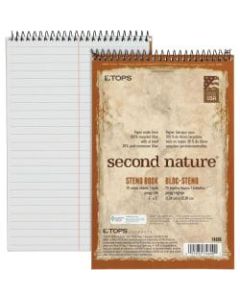 TOPS Second Nature Spiral Steno Notebook - 70 Sheets - Spiral - 0.34in Ruled - 15 lb Basis Weight - 6in x 9in - 1in x 6in9in - White Paper - Blue, Gray, Brown Cover - Acid-free - Recycled - 4 / Pack