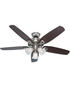 Hunter Builder Plus 52in 3-Speed Ceiling Fan with Lights, Brushed Nickel/Brazilian Cherry/Harvest Mahogany