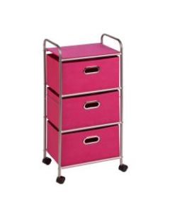 Honey-can-do CRT-02348 3-Drawer Rolling Fabric Cart, Pink - 3 Drawer - 11.5in Length x 16.1in Width x 35.5in Height - Pink