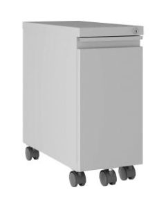 Lorell Slim 20inD Vertical 1-Drawer Hanging Letter-Size Mobile Pedestal Cabinet, Metal, Silver