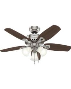 Hunter Fan Builder Ceiling Fan - 5 Blades - 42in Diameter - 3 Speed - Reversible Motor, Quiet, Pull Chain Switch - Metal, Glass - Brushed Nickel